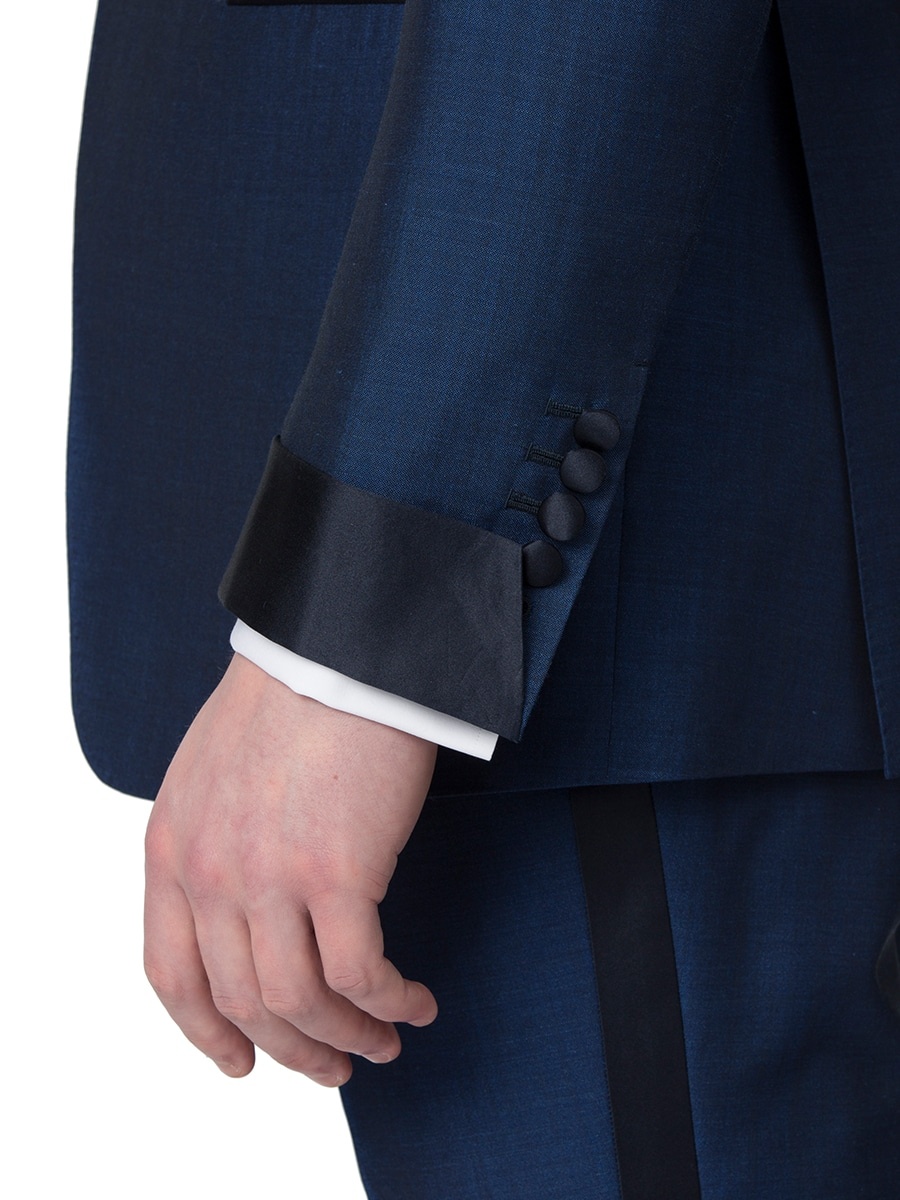 (product) French Blue Mohair & Silk Bespoke Dinner Jacket, cuff detail - custom suits nyc bespoke tailor midtown, noho