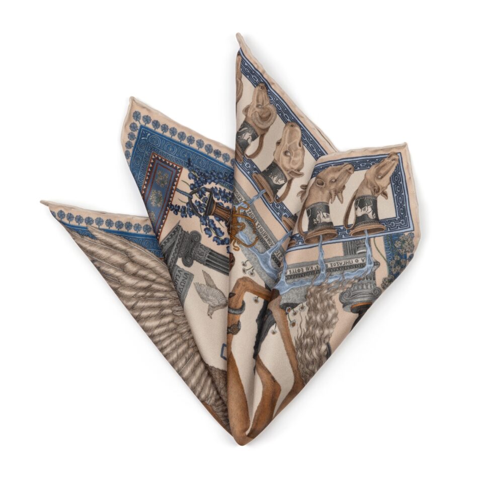 (product) The Temple of Pegasus Alabaster/ Milk Pocket Square, Folded - custom suits nyc bespoke tailor midtown, noho