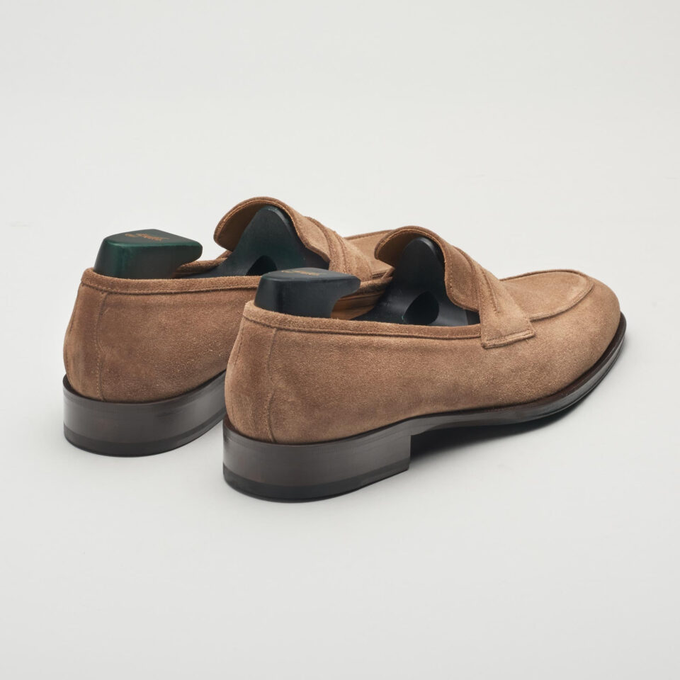 (product) Titus Suede Loafer Farro, Back pair view - custom suits nyc bespoke tailor midtown, noho