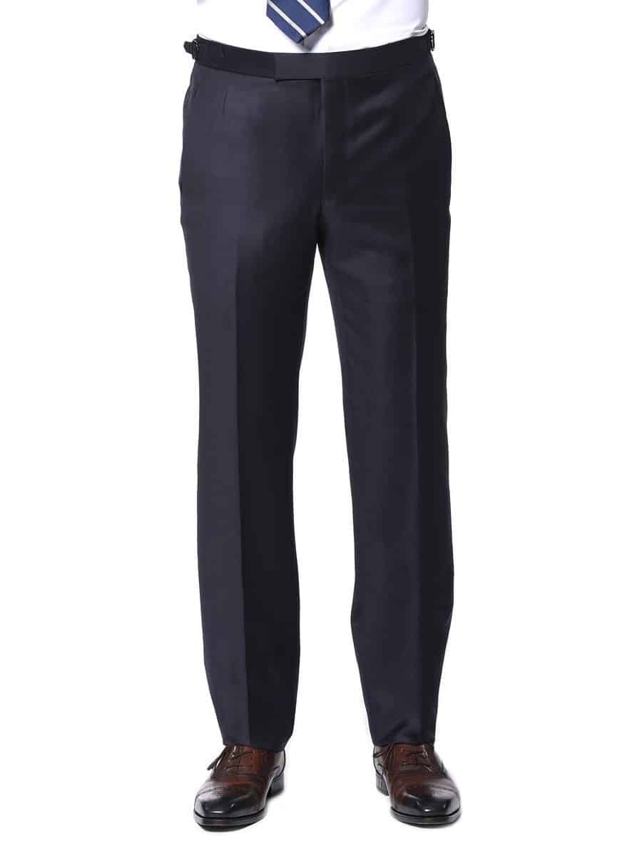 (product) Navy Blue Solid Bespoke Suit, pants detail - custom suits nyc bespoke tailor midtown, noho
