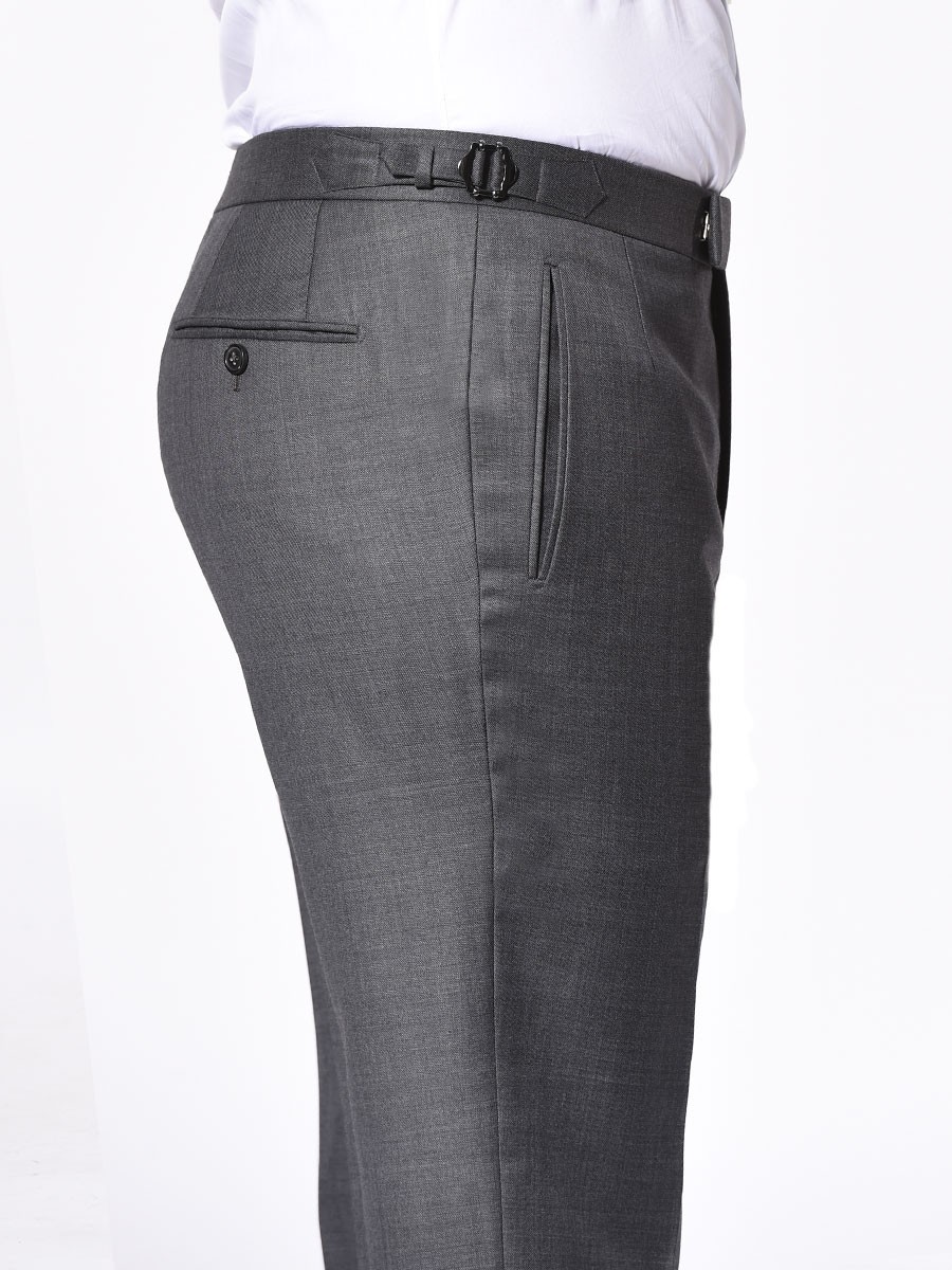 (product) Charcoal Birdseye Classic Bespoke Trouser, side view - custom suits nyc bespoke tailor midtown, noho