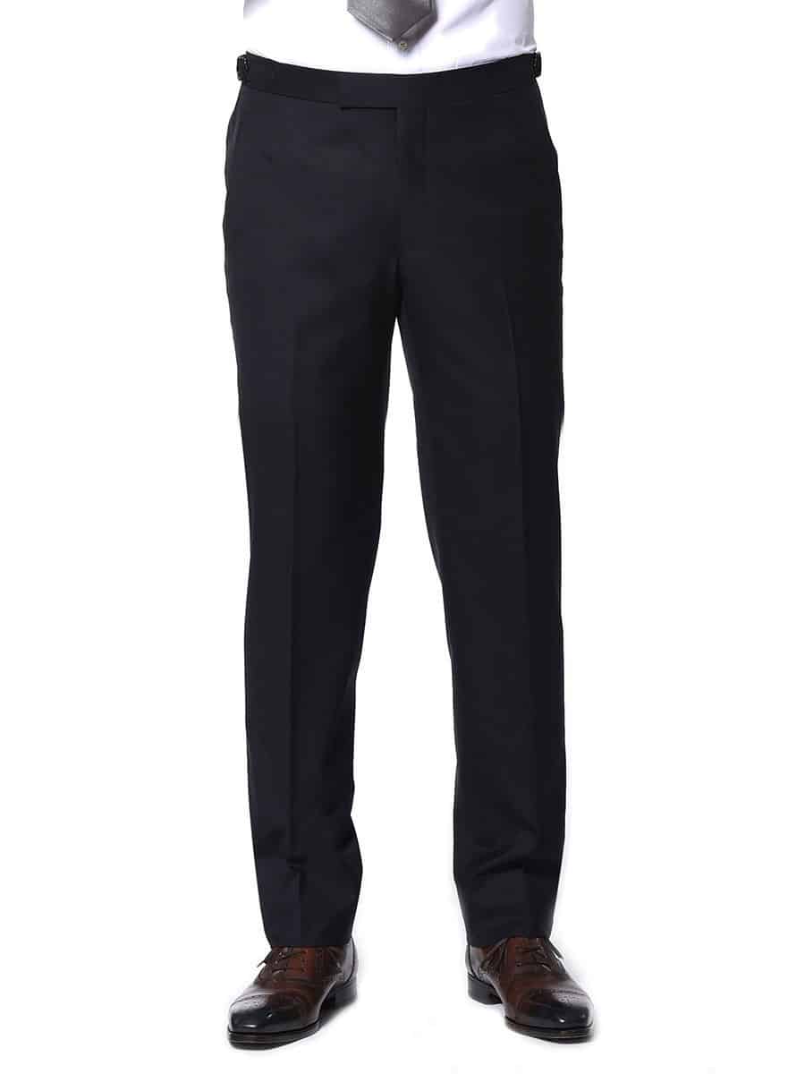 (product) Dark Navy Blue Bespoke Suit, pants detail - custom suits nyc bespoke tailor midtown, noho