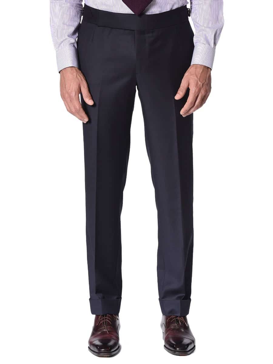 (product) Navy Twill Signature Bespoke Trouser, front view - custom suits nyc bespoke tailor midtown, noho