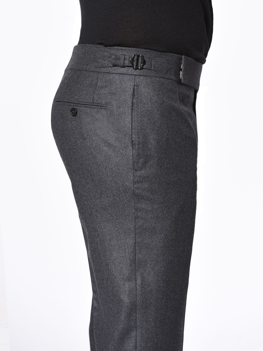 (product) Charcoal Flannel Signature Bespoke Trouser, side view - custom suits nyc bespoke tailor midtown, noho