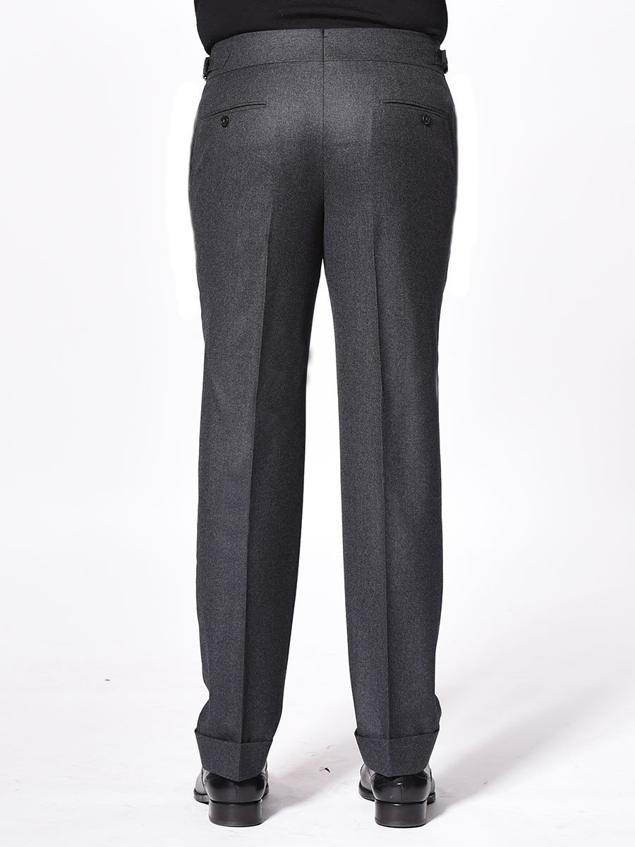 (product) Charcoal Flannel Signature Bespoke Trouser, back view - custom suits nyc bespoke tailor midtown, noho