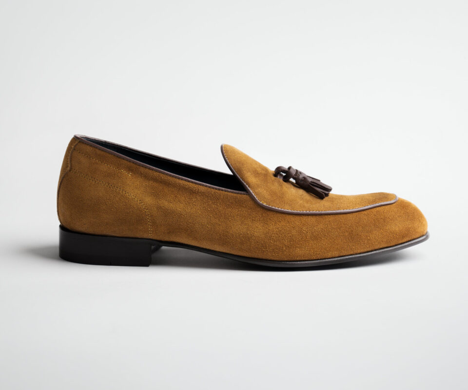 (product) Vomero Land Suede Loafer, Single shoe side view - custom suits nyc bespoke tailor midtown, noho