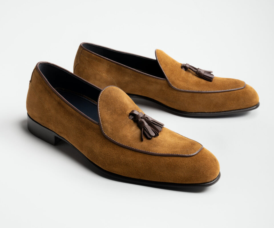 (product) Vomero Land Suede Loafer, Angled pair view - custom suits nyc bespoke tailor midtown, noho