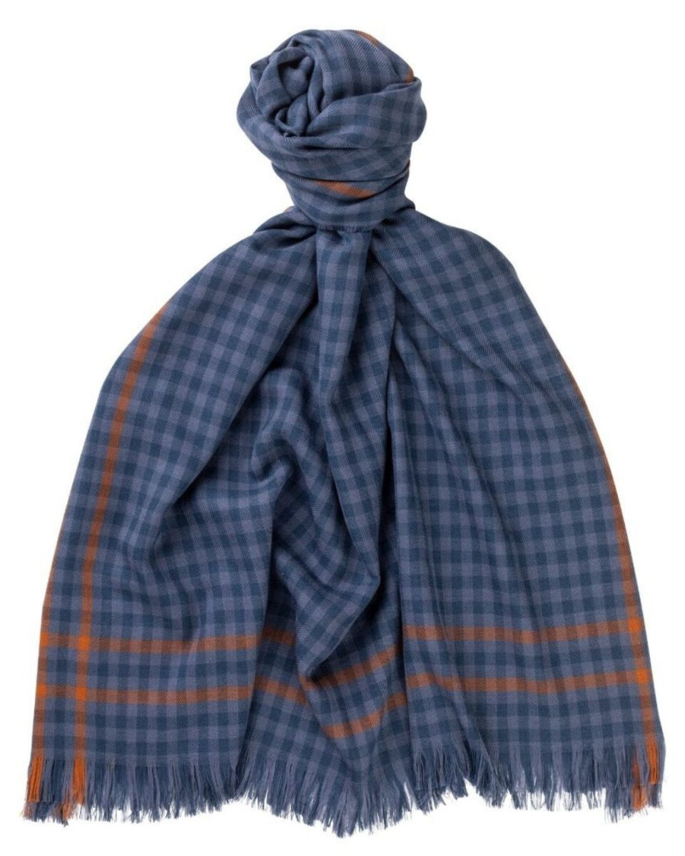 (product) Navy Escorial Block Scarf, Knotted - custom suits nyc bespoke tailor midtown, noho