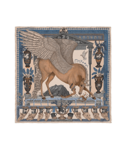 (product) The Temple of Pegasus Alabaster/ Milk Pocket Square, full view - custom suits nyc bespoke tailor midtown, noho