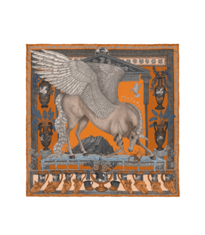 (product) The Temple of Pegasus Citrus/Chalk Pocket Square, full view - custom suits nyc bespoke tailor midtown, noho