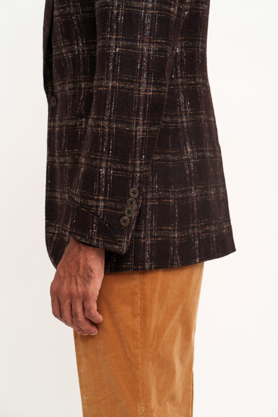 (product) Burgundy Glen Plaid Wool/Alpaca Sport Coat, side view - custom suits nyc bespoke tailor midtown, noho