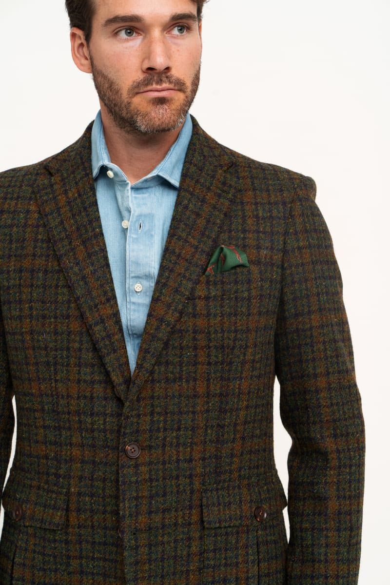 Michael Andrews Green Brown Tweed Check Sport Coat - Close Up - custom suits nyc bespoke tailor midtown, noho