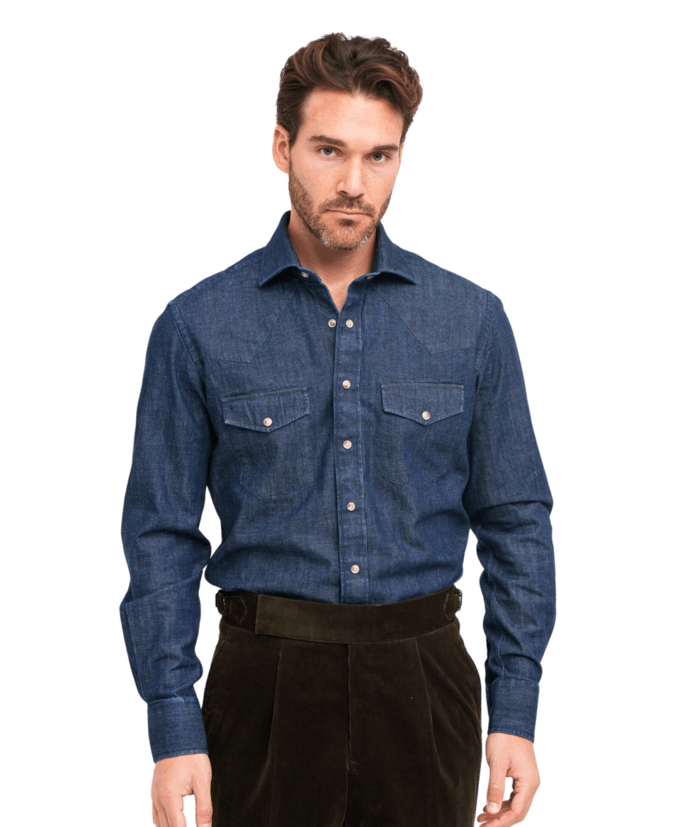 Medium Blue Medium Western-Shirt - custom suits nyc bespoke tailor midtown, noho