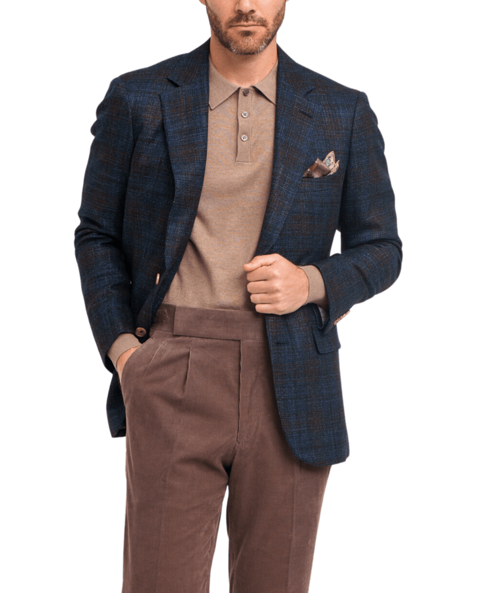 (product) Blue & Brown Wool Silk Glen Check Sport Coat - custom suits nyc bespoke tailor midtown, noho