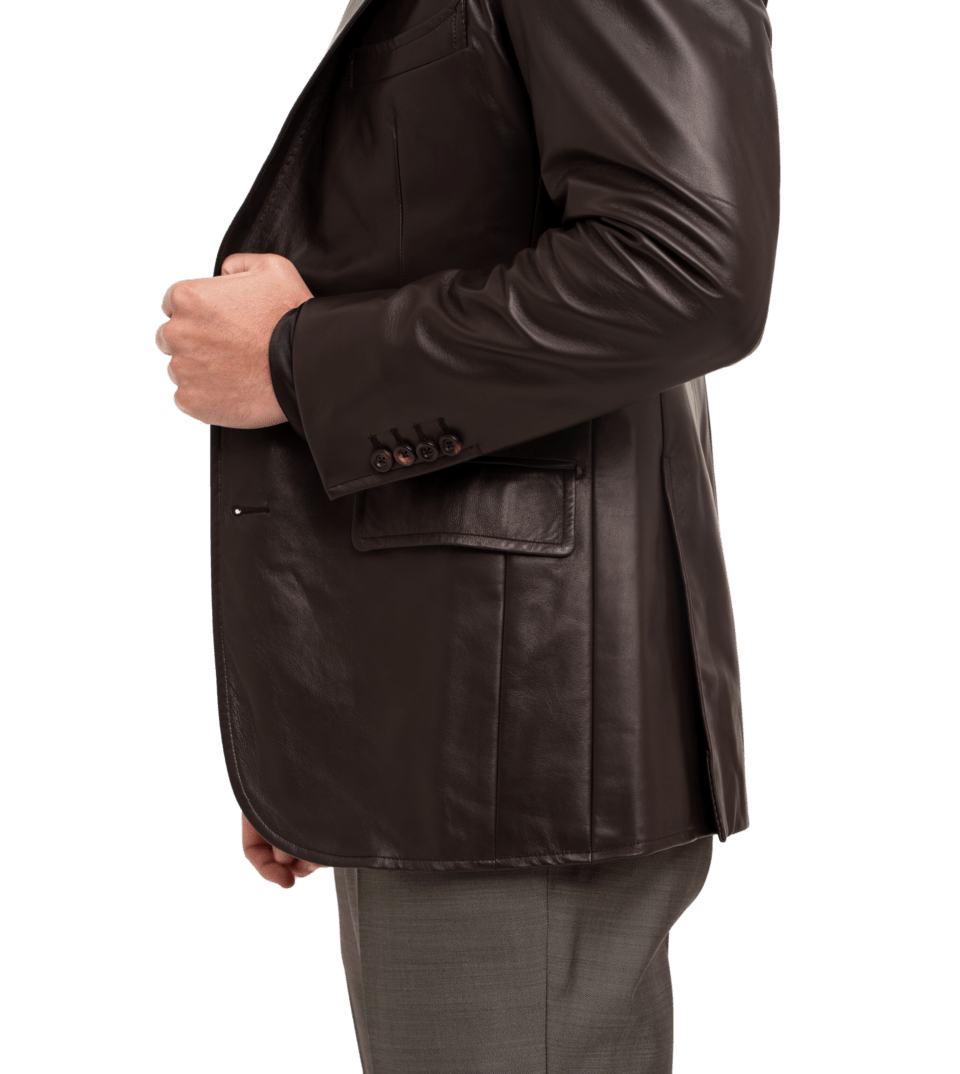 Michael-Andrews-Dark-Brown-Leather-Sport-Coat-Side-View - custom suits nyc bespoke tailor midtown, noho