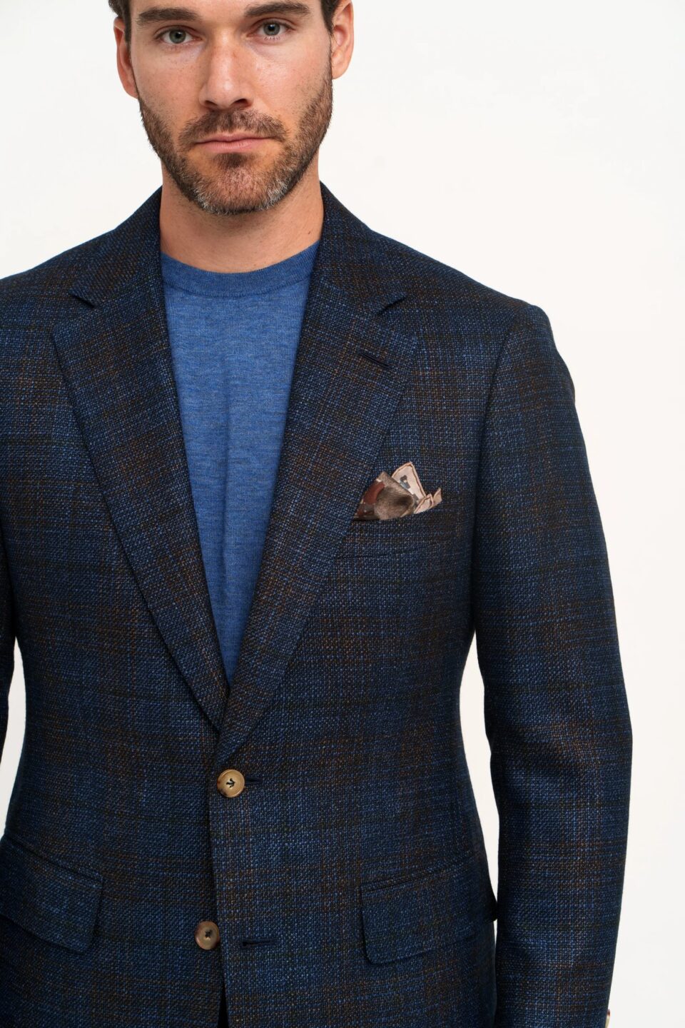 (product) Jean Blue Merino Wool Crew Neck - custom suits nyc bespoke tailor midtown, noho