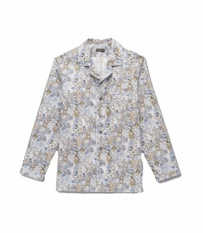 Light Blue Jungle Print Cotton Pajama Shirt - custom suits nyc bespoke tailor midtown, noho