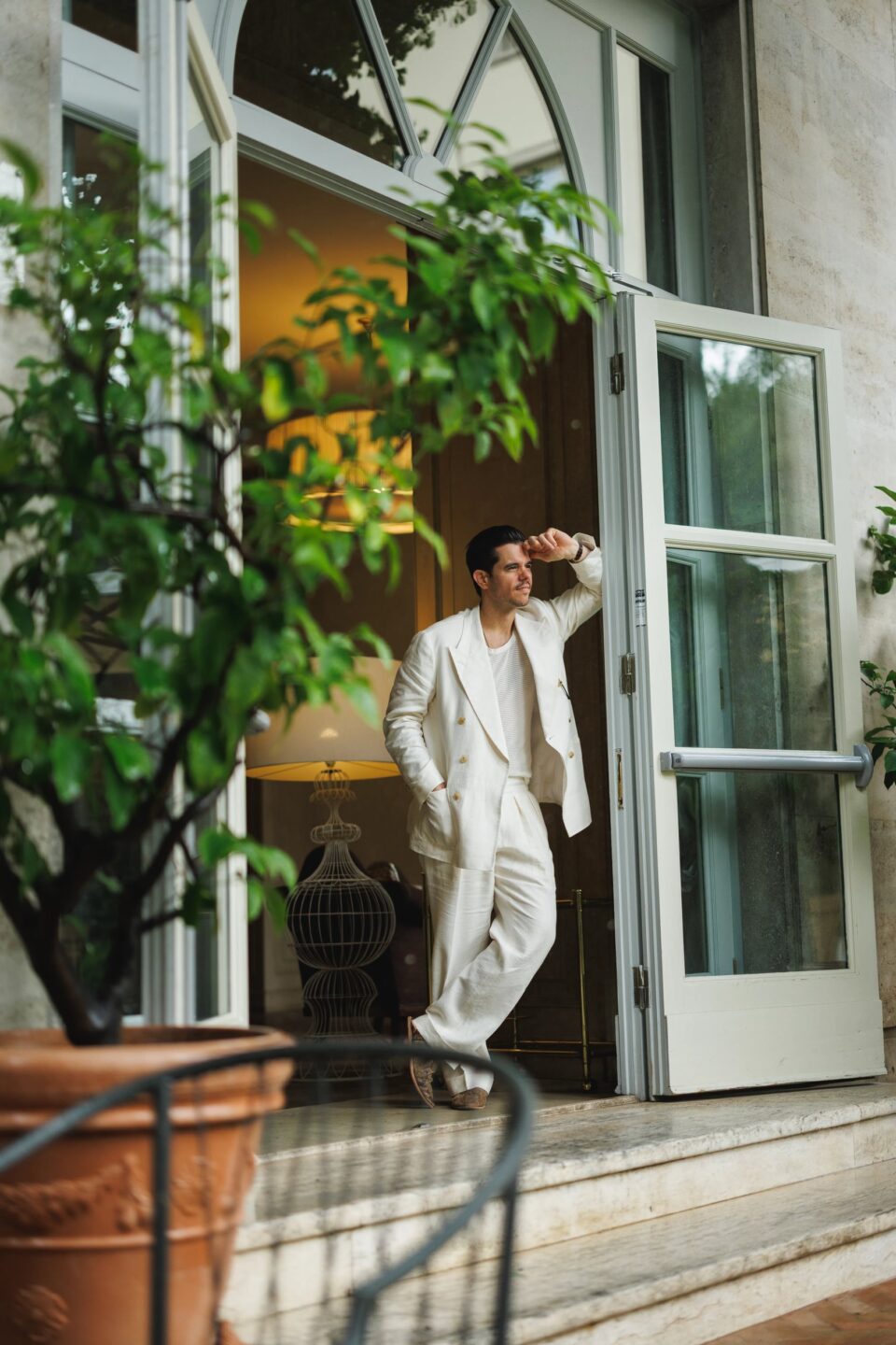 Cory in an off white linen suit - custom suits nyc bespoke tailor midtown, noho