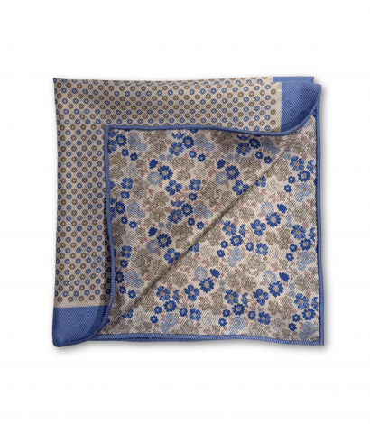 Blue, Pink and Olive Dots and Floral Double Sided Pocket Square