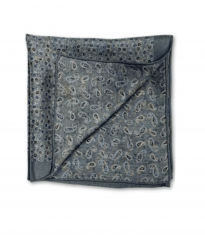Green, Blue, Brown and White Floral and Paisley Double Sided Pocket Square