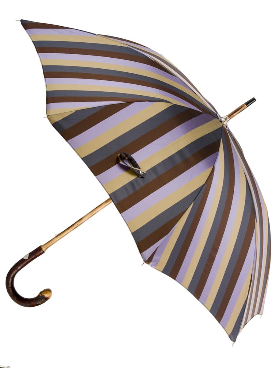 (product) Solid Chestnut Striped Umbrella with Knob End, Open view - custom suits nyc bespoke tailor midtown, noho