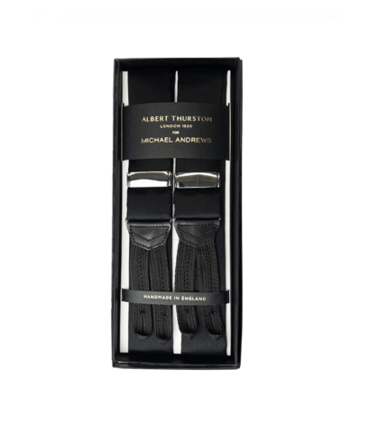 (product) Black Silk Suspenders w Silver Hardware - custom suits nyc bespoke tailor midtown, noho