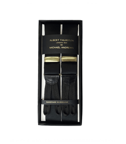 (product) Black Silk Suspenders w Gold Hardware - custom suits nyc bespoke tailor midtown, noho