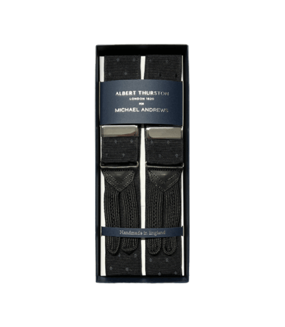 (product) Black Mono Dot Suspenders w Silver Hardware - custom suits nyc bespoke tailor midtown, noho