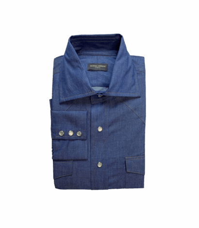 Custom Blue Light-Weight Denim Western Shirt by Michael Andrews - custom suits nyc bespoke tailor midtown, noho