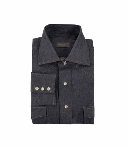 Med Indigo Lightweight Denim Western Shirt - custom suits nyc bespoke tailor midtown, noho