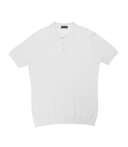 (product) White Pima Cotton Link Stitch Polo - custom suits nyc bespoke tailor midtown, noho