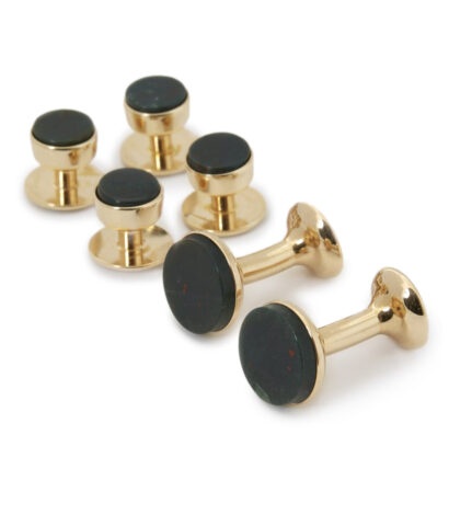 (product) Bloodstone Stud and Cufflink Set (Yellow Gold) - custom suits nyc bespoke tailor midtown, noho