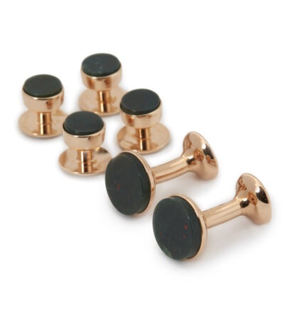 (product) Bloodstone Stud and Cufflink Set (Rose Gold) - custom suits nyc bespoke tailor midtown, noho