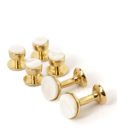 (product) Mother of Pearl Stud and Cufflink Set (Yellow Gold) - custom suits nyc bespoke tailor midtown, noho