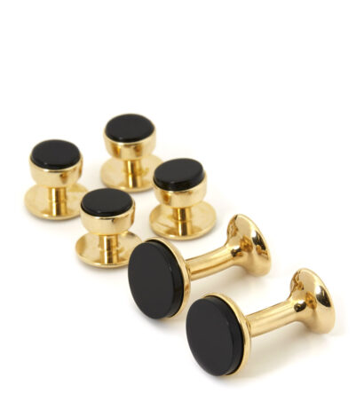 (product) Onyx Stud and Cufflink Set (Yellow Gold) - custom suits nyc bespoke tailor midtown, noho