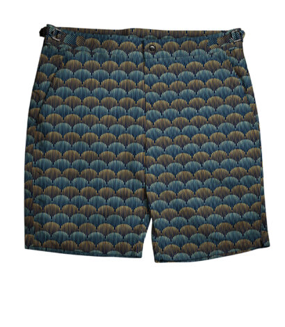 (product) Art Deco Arches Swim Shorts, full view - custom suits nyc bespoke tailor midtown, noho