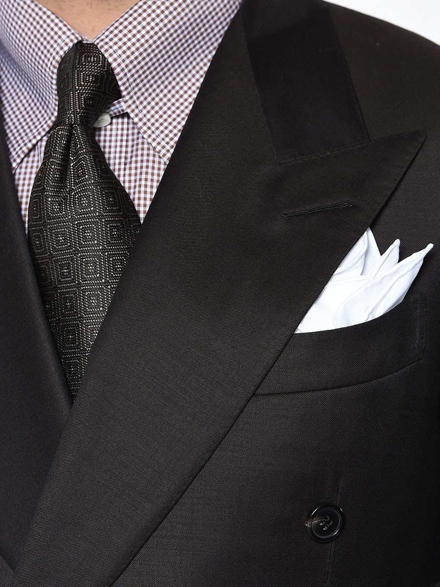 (product) Chocolate 6x2 DB Bespoke Suit, lapel detail - custom suits nyc bespoke tailor midtown, noho