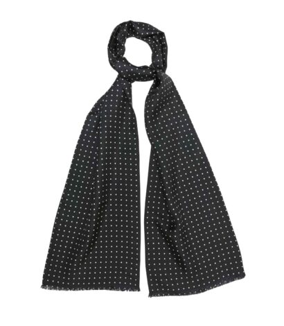 (product) Black Silk Scarf with White Dots, Looped - custom suits nyc bespoke tailor midtown, noho
