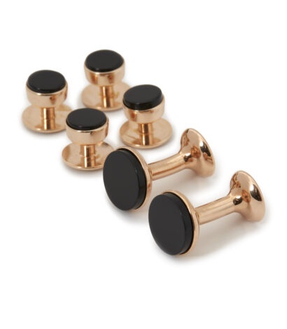 (product) Onyx Stud and Cufflink Set (Rose Gold) - custom suits nyc bespoke tailor midtown, noho