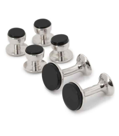 (product) Onyx Stud and Cufflink Set (White Rhodium) - custom suits nyc bespoke tailor midtown, noho