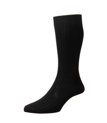 (product) Pantherella Danvers Mid-Calf Cotton Socks - Black - custom suits nyc bespoke tailor midtown, noho