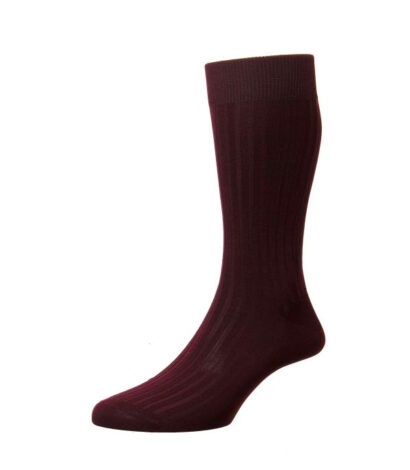 (product) Pantherella Danvers Mid-Calf Cotton Socks - Burgundy - custom suits nyc bespoke tailor midtown, noho