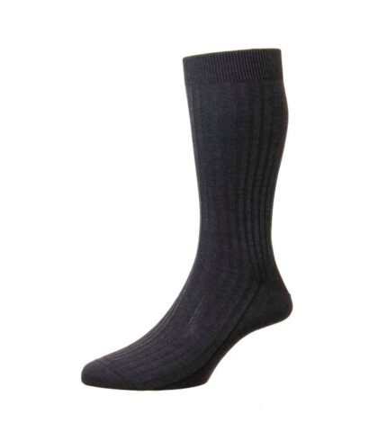 (product) Pantherella Danvers Mid-Calf Cotton Socks - Dark Grey Mix - custom suits nyc bespoke tailor midtown, noho