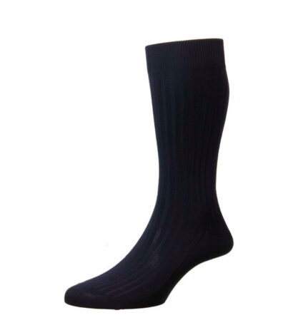 (product) Pantherella Danvers Mid-Calf Cotton Socks - Navy - custom suits nyc bespoke tailor midtown, noho
