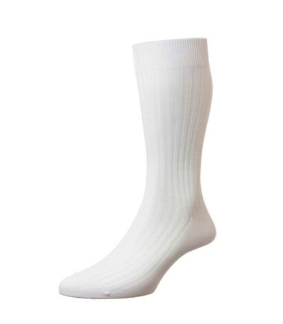 (product) Pantherella Danvers Mid-Calf Cotton Socks - White - custom suits nyc bespoke tailor midtown, noho