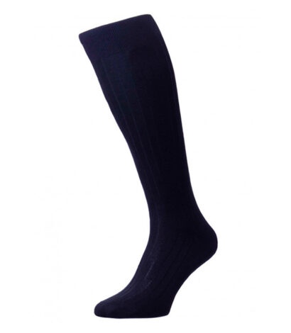(product) Pantherella Asberley Over-the-Calf Formal Silk Socks - Navy - custom suits nyc bespoke tailor midtown, noho