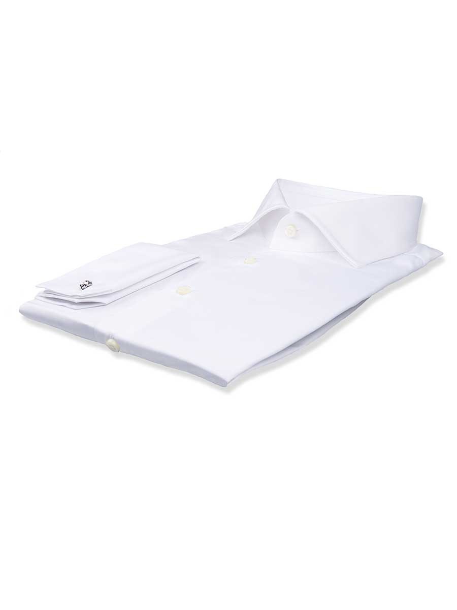(product) White Poplin Spread Collar Shirt, folded and displayed flat - custom suits nyc bespoke tailor midtown, noho