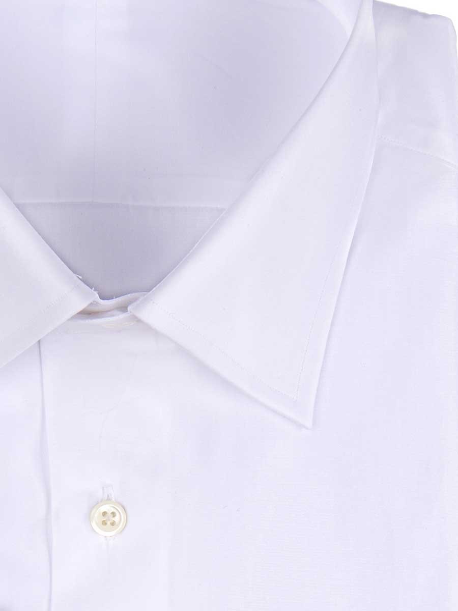 (product) White Stretch Poplin Traditional Collar Shirt, close-up view - custom suits nyc bespoke tailor midtown, noho