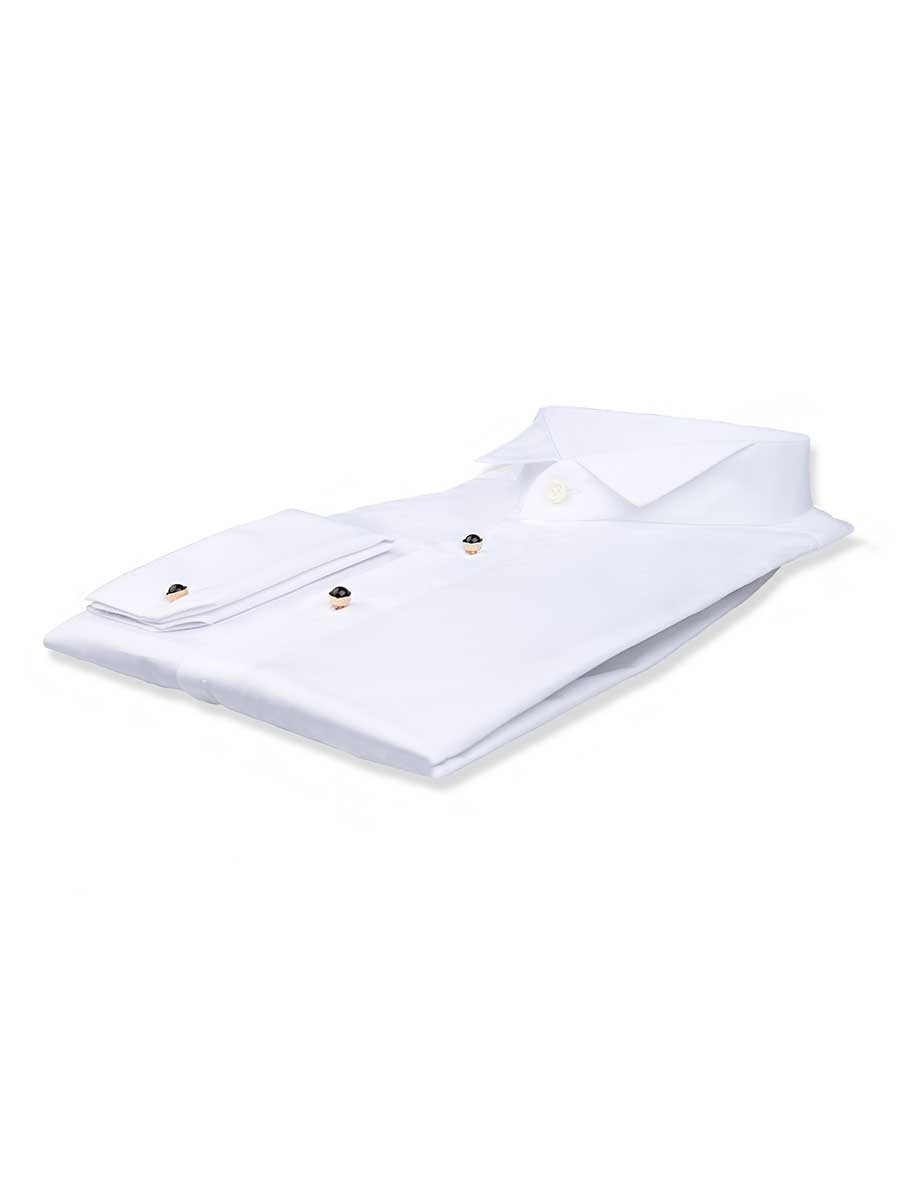 (product) White Poplin Stud Front Tuxedo Collar Formal Shirt, folded view - custom suits nyc bespoke tailor midtown, noho
