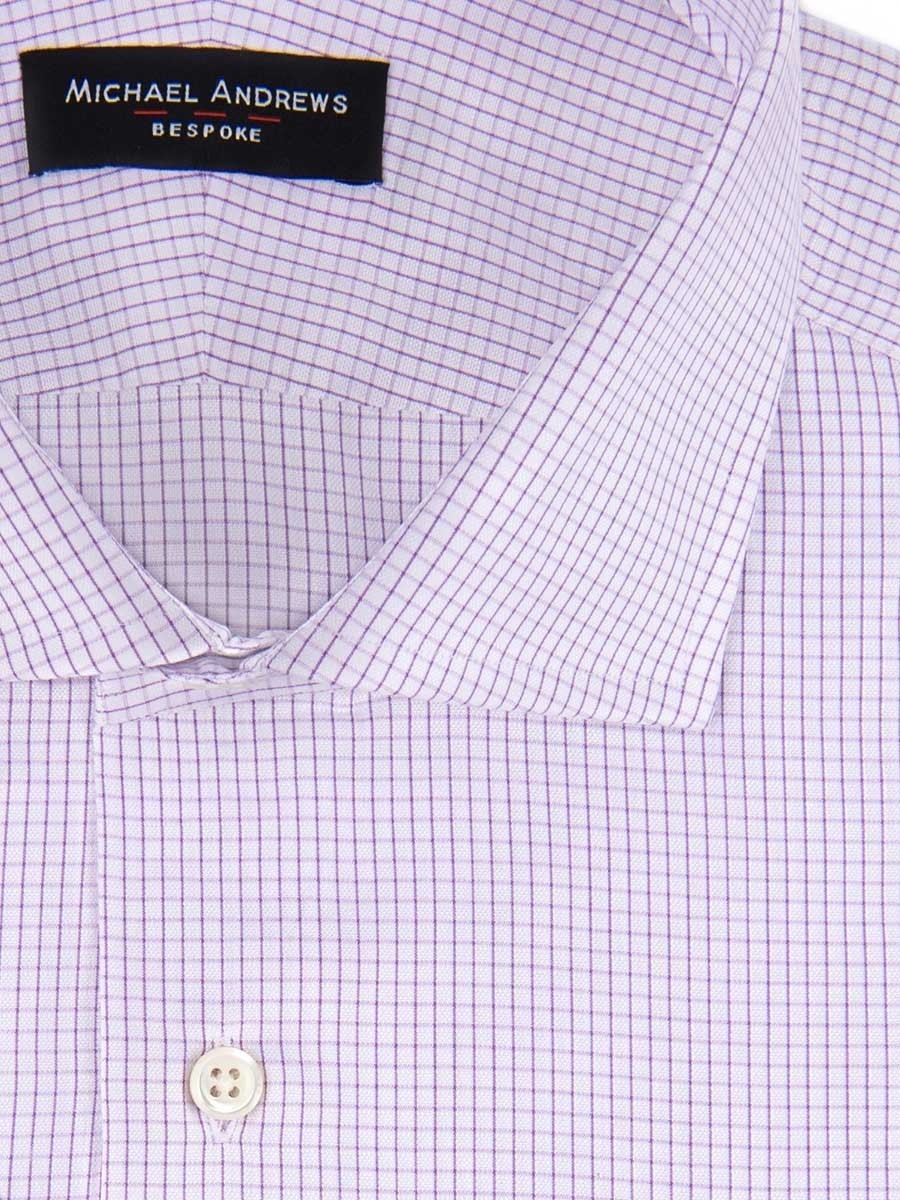 (product) Lavender Textured Micro Check Spread Collar Shirt, close-up view - custom suits nyc bespoke tailor midtown, noho